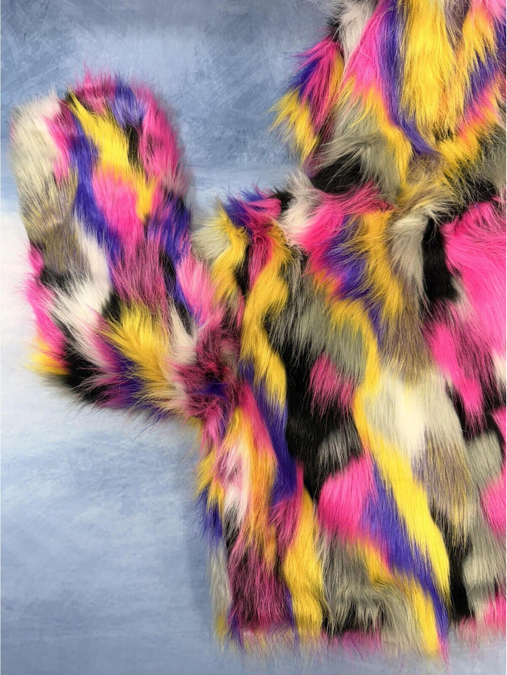 Rockstar Original Women Faux Fur Multicolor Hooded Crop Jacket NWT Size M - Picture 15 of 16